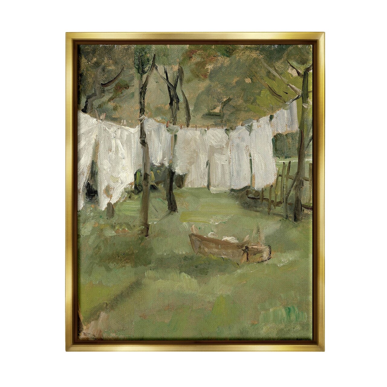 Stupell Industries Classic Clothesline Yard Scene Framed Floater Canvas Wall Art